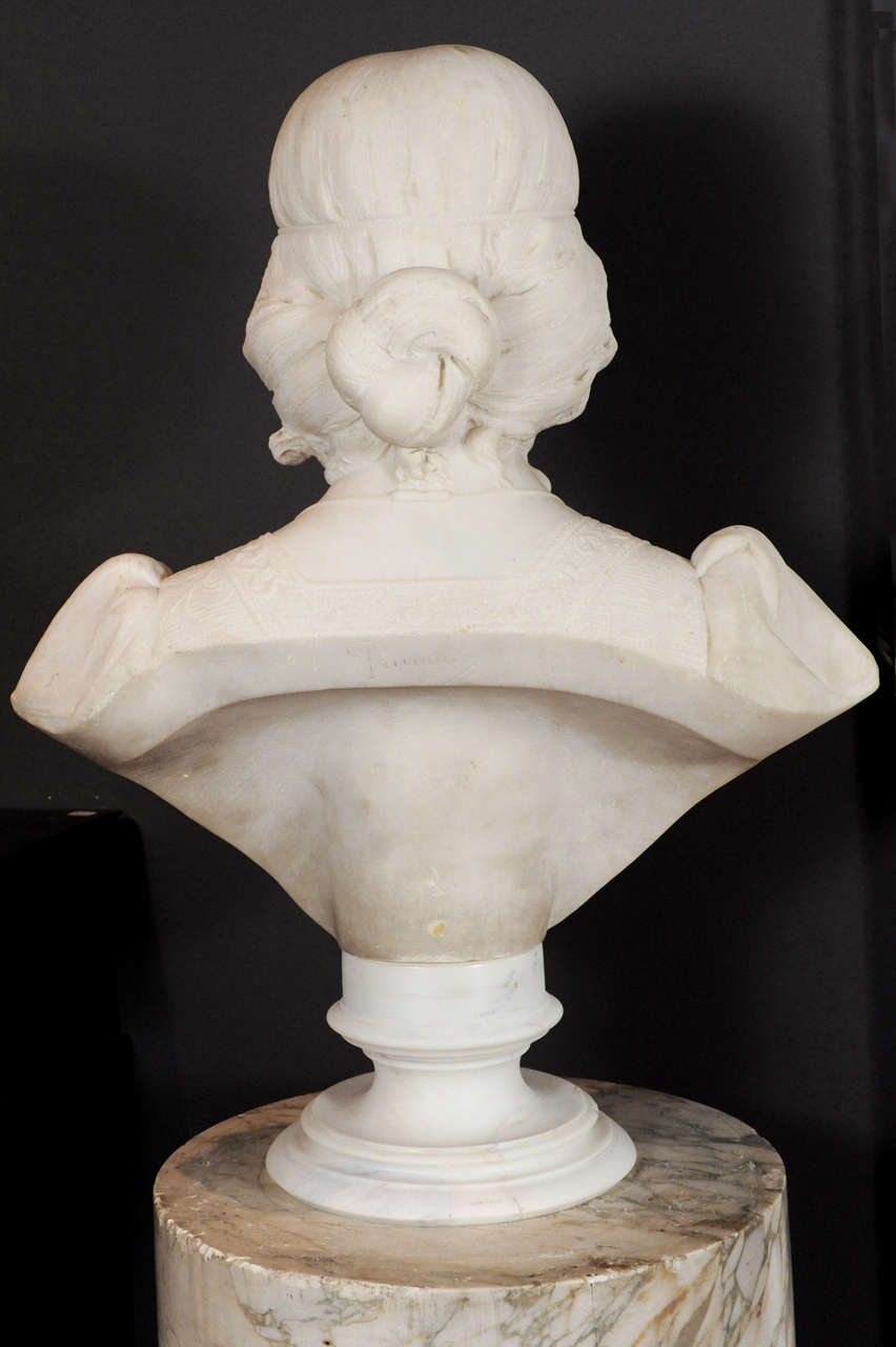 Belle Époque White Statuario Marble Bust of a Young Woman